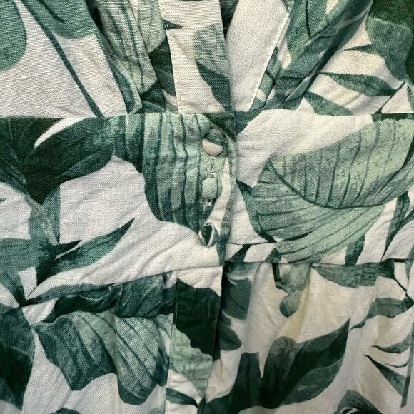 Johanna Ortiz x H&M Green Palm Leaf Midi Dress Puff Sleeve Linen Blend XS - Picture 7 of 8